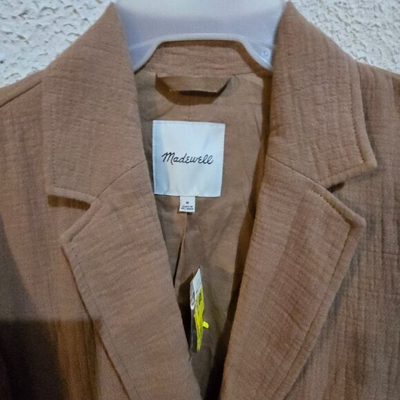 Madewell Womens Textured Blazer Jacket Medium Brown Cotton & Linen Blend - Picture 3 of 8